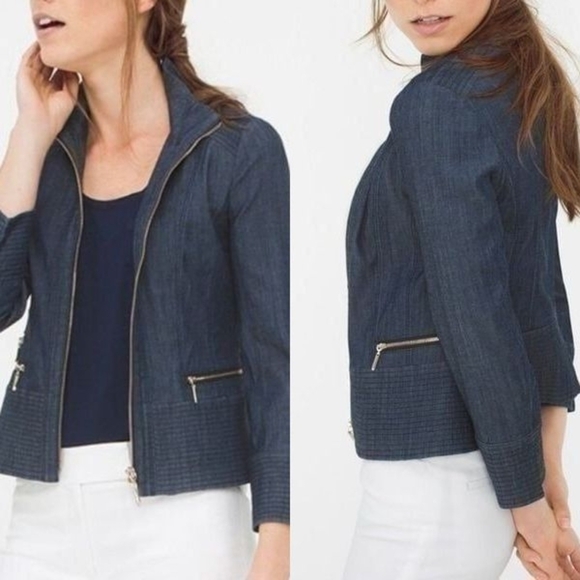 White House Black Market Jackets & Blazers - White House Black Market Zip Front Denim Blazer Jacket